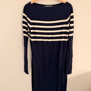Ralph Lauren Navy and Cream Striped Long Sleeve Dress